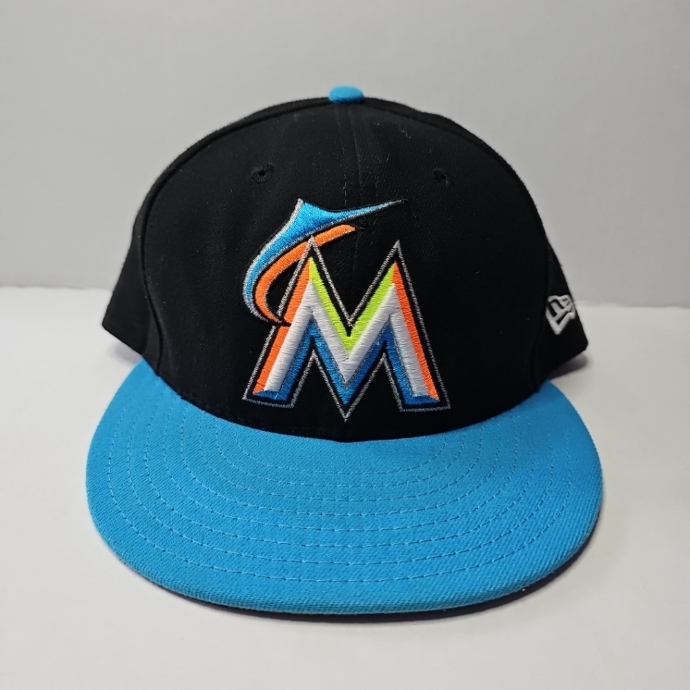Miami Marlins NEW ERA 9FIFTY Black Blue Snapback Hat Cap MLB Baseball Men's